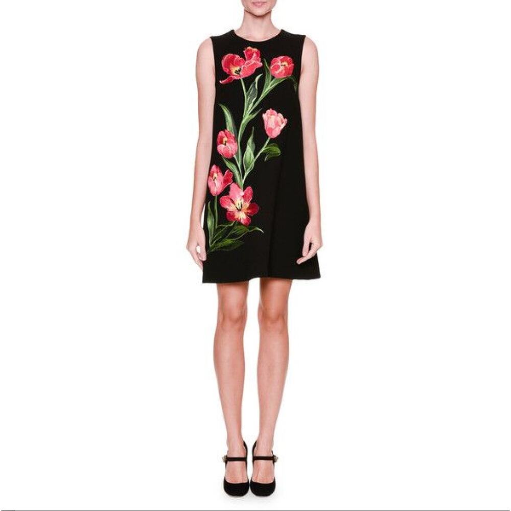🌷$4595 Dolce & Gabbana D&G Wool Embroidered Tulips Mini Shift Dress sz 42 10